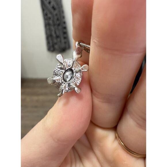 Vintage Silver Turtle With Pink Cubic Zirconia Stone Pendant Necklace Unsigned - Picture 8 of 10